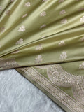 Olive Green Mashru Katan Silk Banarasi Saree