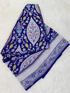 Blue Pure Tusser Georgette With Floral Meenakari Jall Banarasi Saree