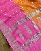 Mustard Orange & Rani Pink Pure Khaddi Chiffon Silk Banarasi Saree