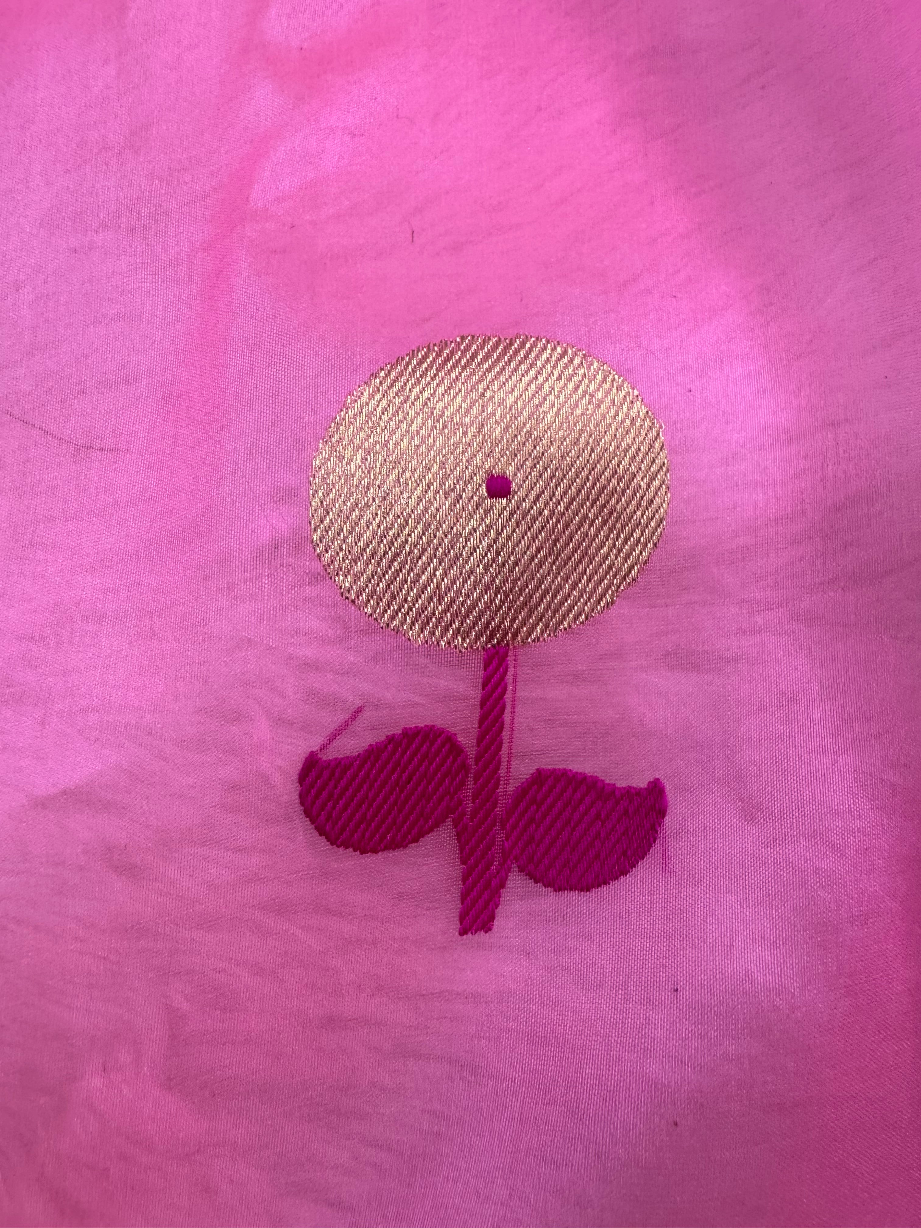 Pink Pure Kora Organza Silk Banarasi Saree