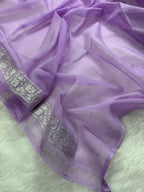 Light lavender Pure Khaddi Chiffon Silk Banarasi Saree