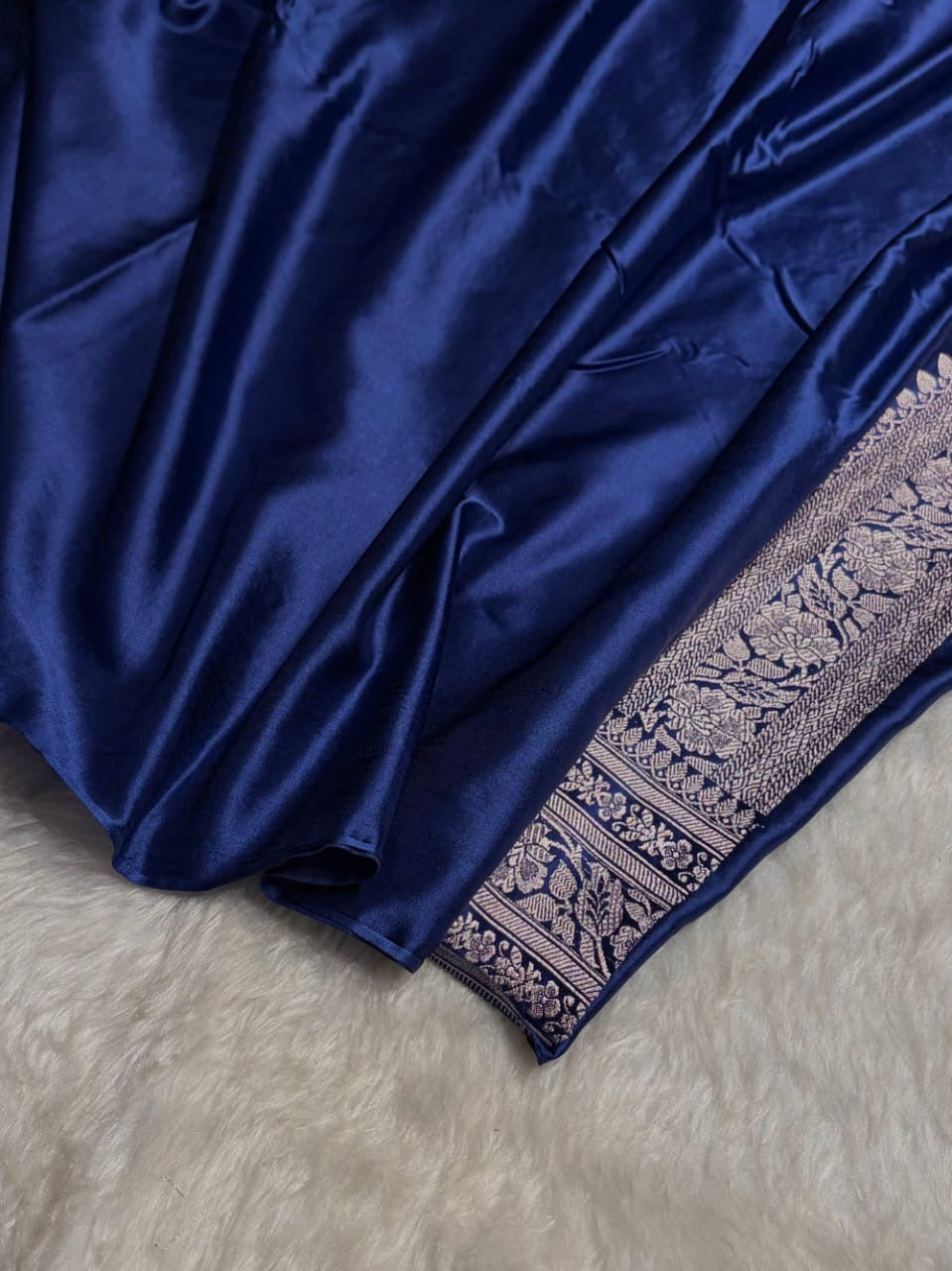 Navy Blue Meenakari Mashru Katan Silk Banarasi Saree