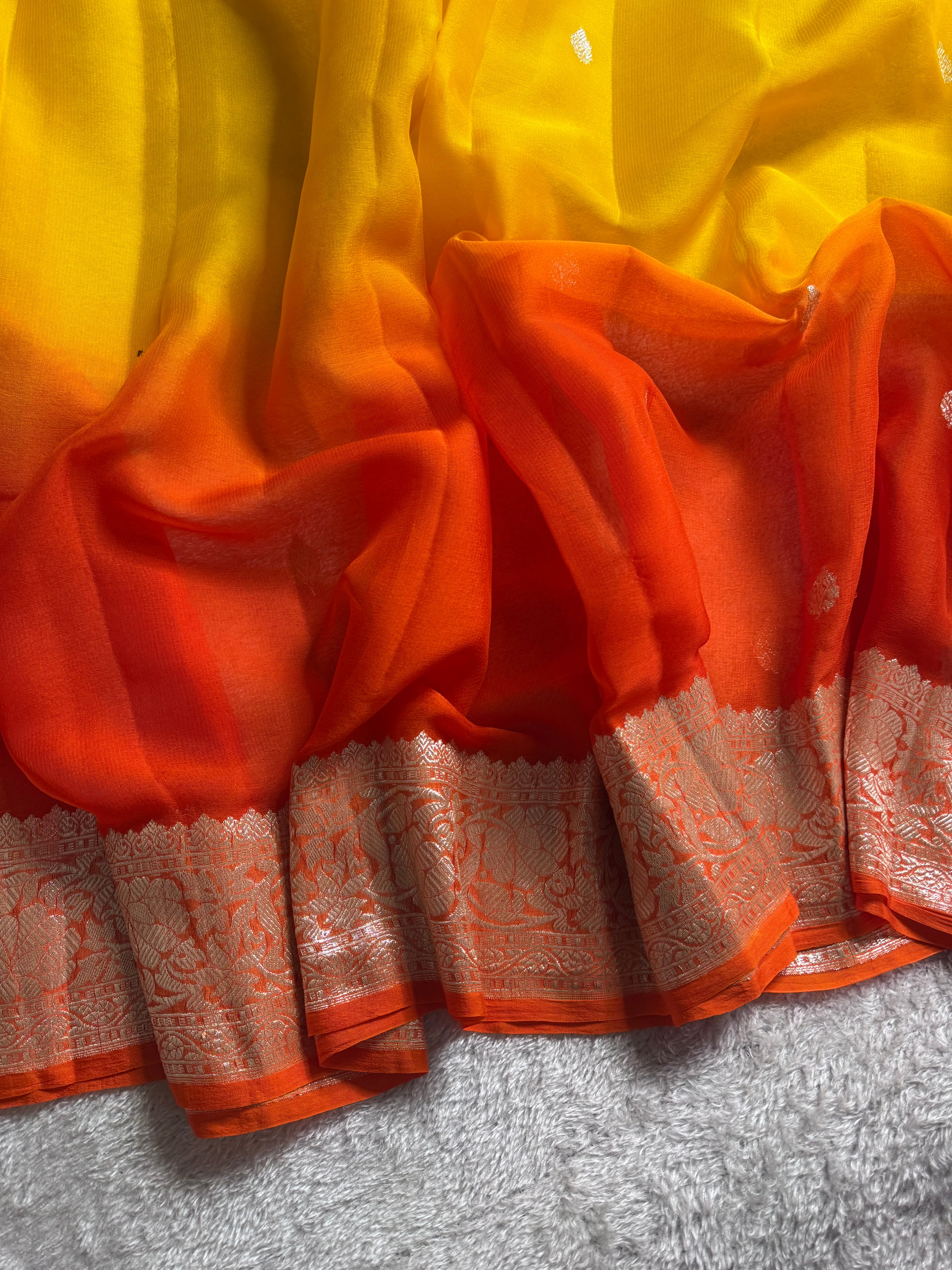 Half & Half Pure Khaddi Chiffon Silk Banarasi Saree