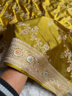 Olive Green Meenakari Mashru Katan Silk Banarasi Saree