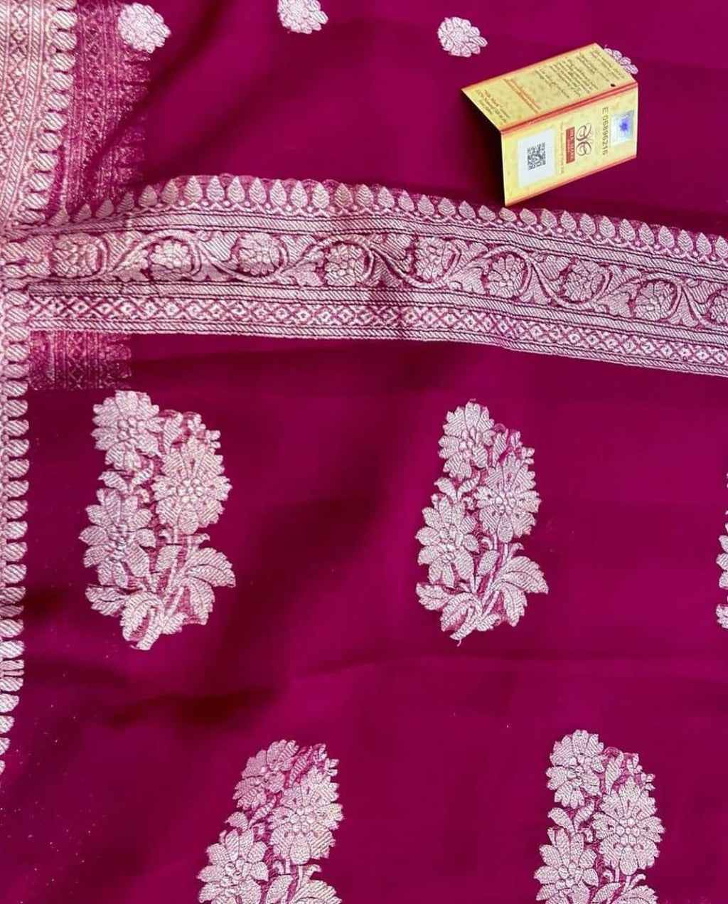 Rani Pink Pure Khaddi Chiffon Silk Banarasi Saree