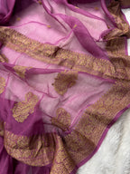 Dusty Mauve Pure khaddi Chiffon Silk Banarasi Saree