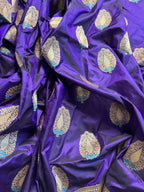 Royal Blue Pure katan Zari Border Aanchal Mina Boota Saree