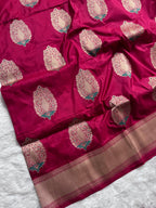 Red Pure katan Zari Border Aanchal Mina Boota Saree