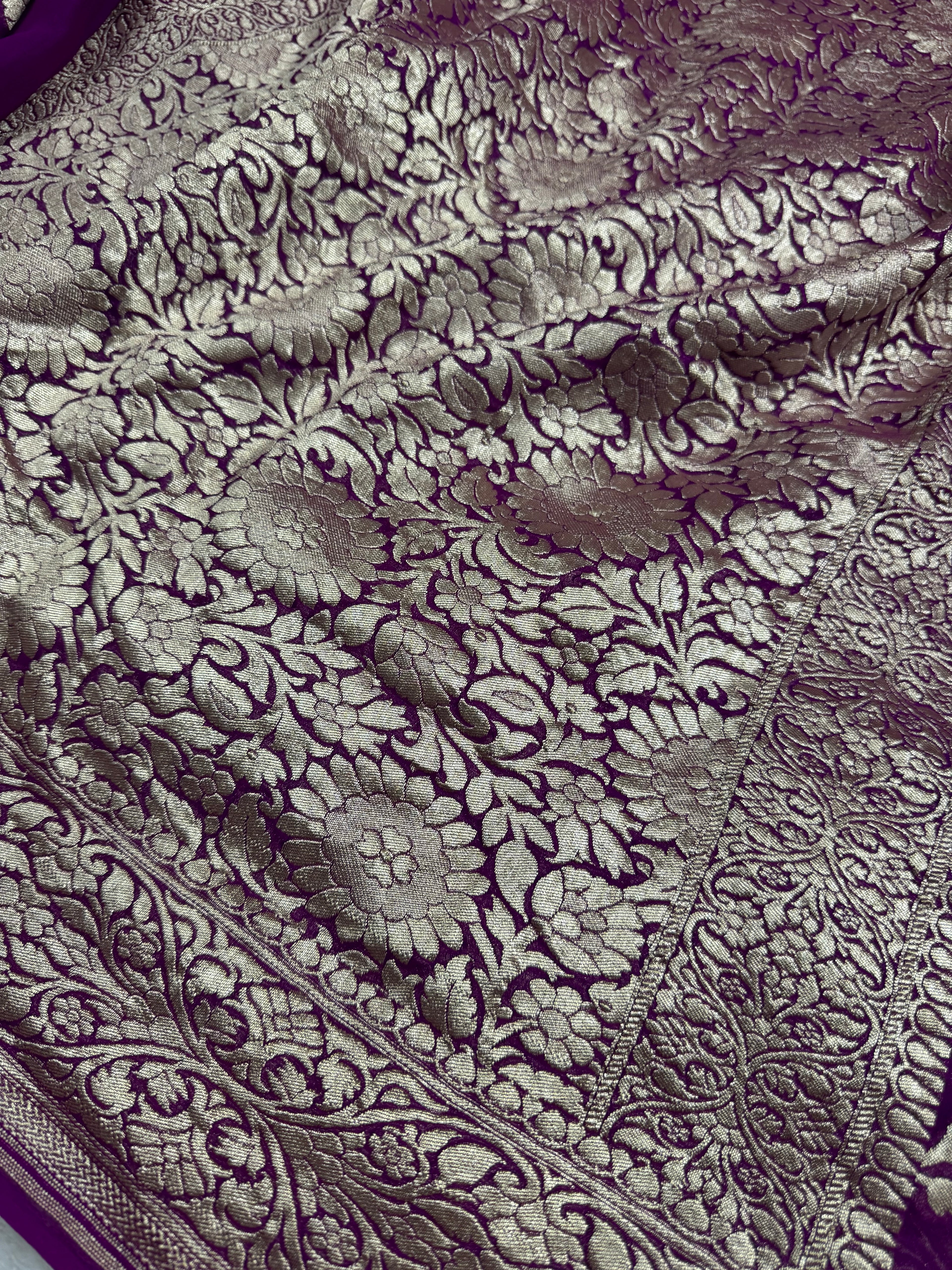Royal Purple Pure Khaddi Georgette Silk Banarasi Meenakari Saree