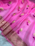 Pink Pure Kora Organza Silk Banarasi Saree