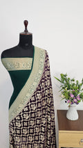 Black & Bottle Green Pure Khaddi Georgette Silk Banarasi Saree