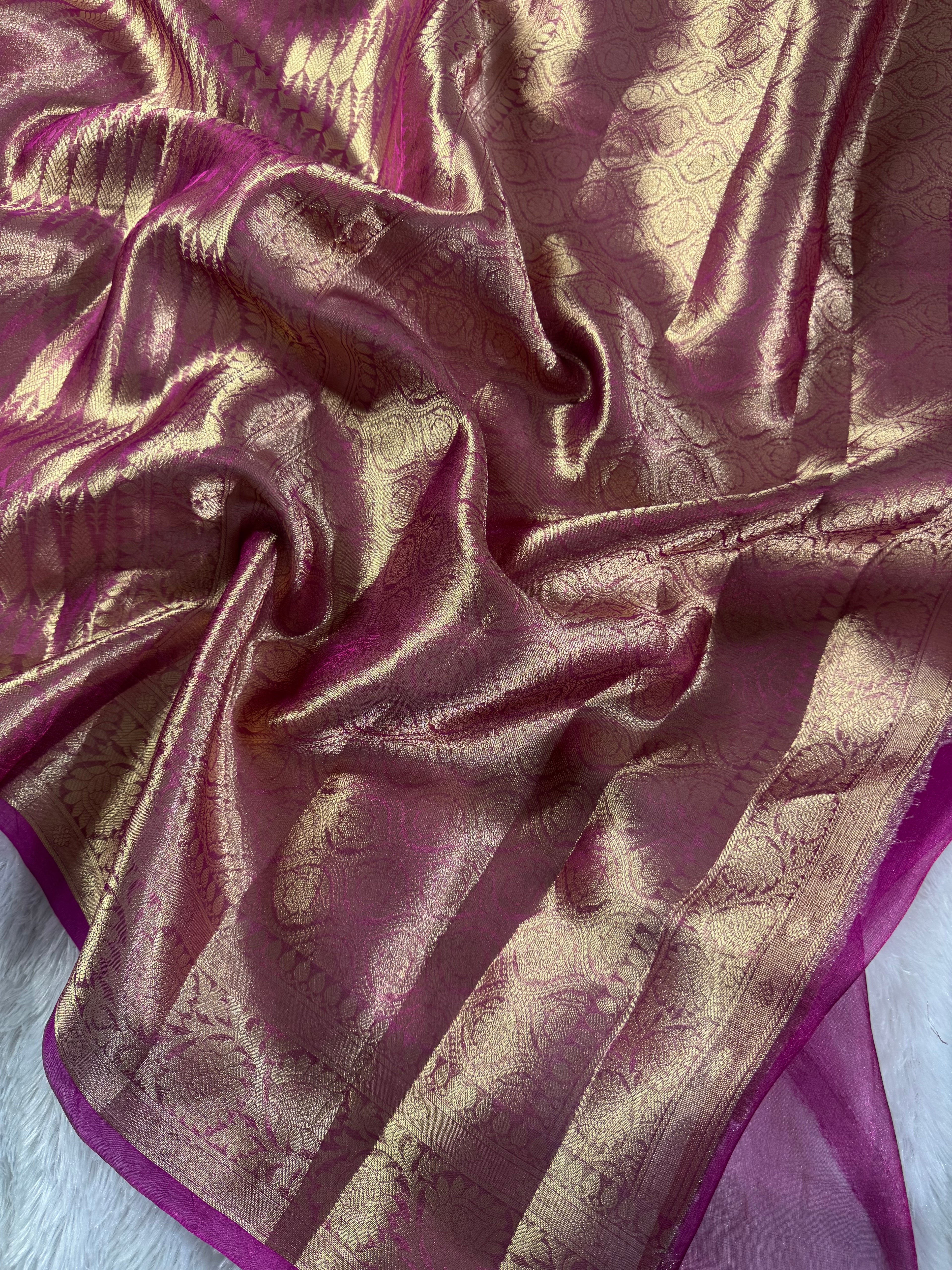 Rani Pink Pure Brocade Tissue Silk Banarasi Saree