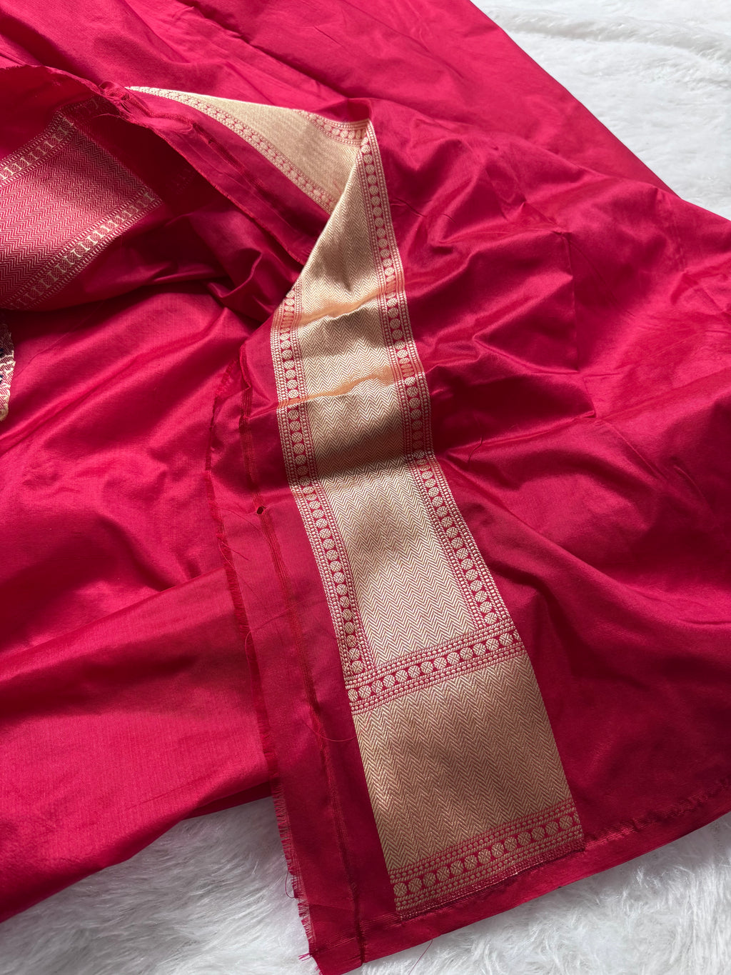 Red Pure katan Zari Border Aanchal Mina Boota Saree