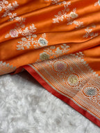 Burnt Orange Meenakri Mashru Katan Silk Banarasi Saree