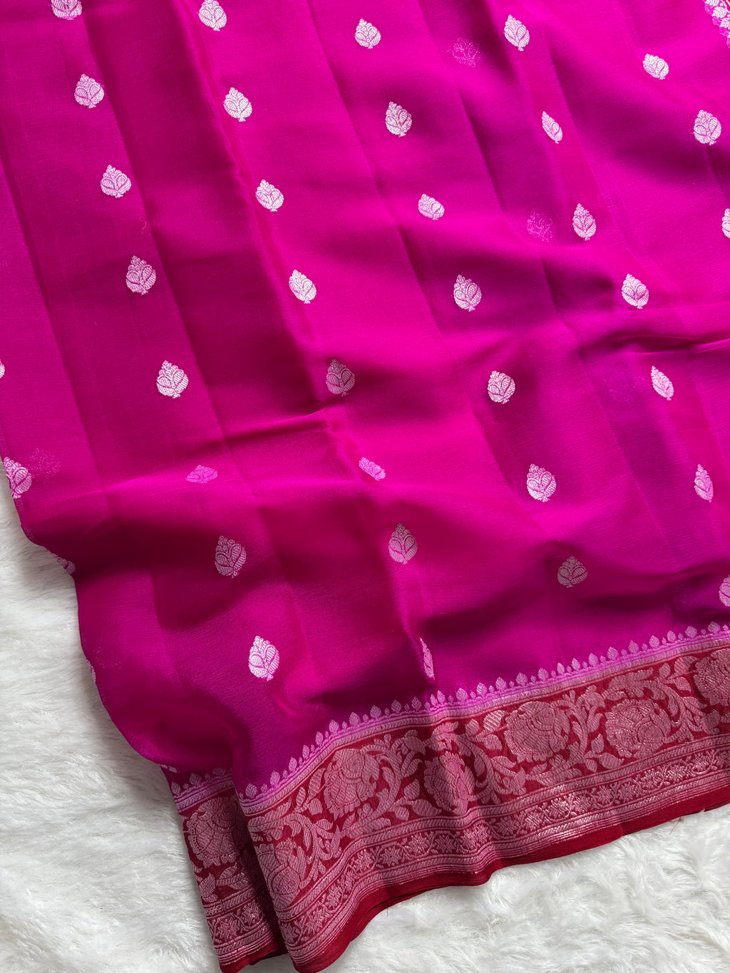 Rani & Red Pure Khaddi Chiffon Silk Banarasi Saree