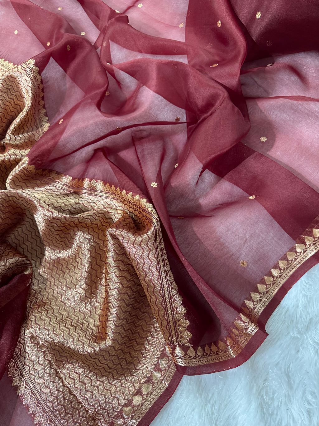 Wine Pure Kora Organza Silk Banarasi Saree