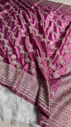 Deep Berry Meenakari Mashru Katan Silk Banarasi Saree