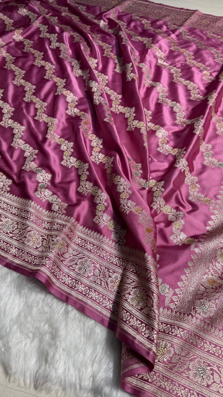 Deep Berry Meenakari Mashru Katan Silk Banarasi Saree