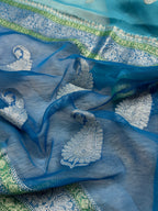 Sky Blue 3D Pure Khaddi Chiffon Silk Banarasi Saree