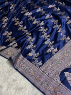 Navy Blue Meenakari Mashru Katan Silk Banarasi Saree