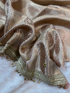 Light Pastel Tissue Silk Saree With Golden Ghungroo Butti Work & Luxury Lace Border