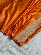 Burnt Orange Meenakri Mashru Katan Silk Banarasi Saree