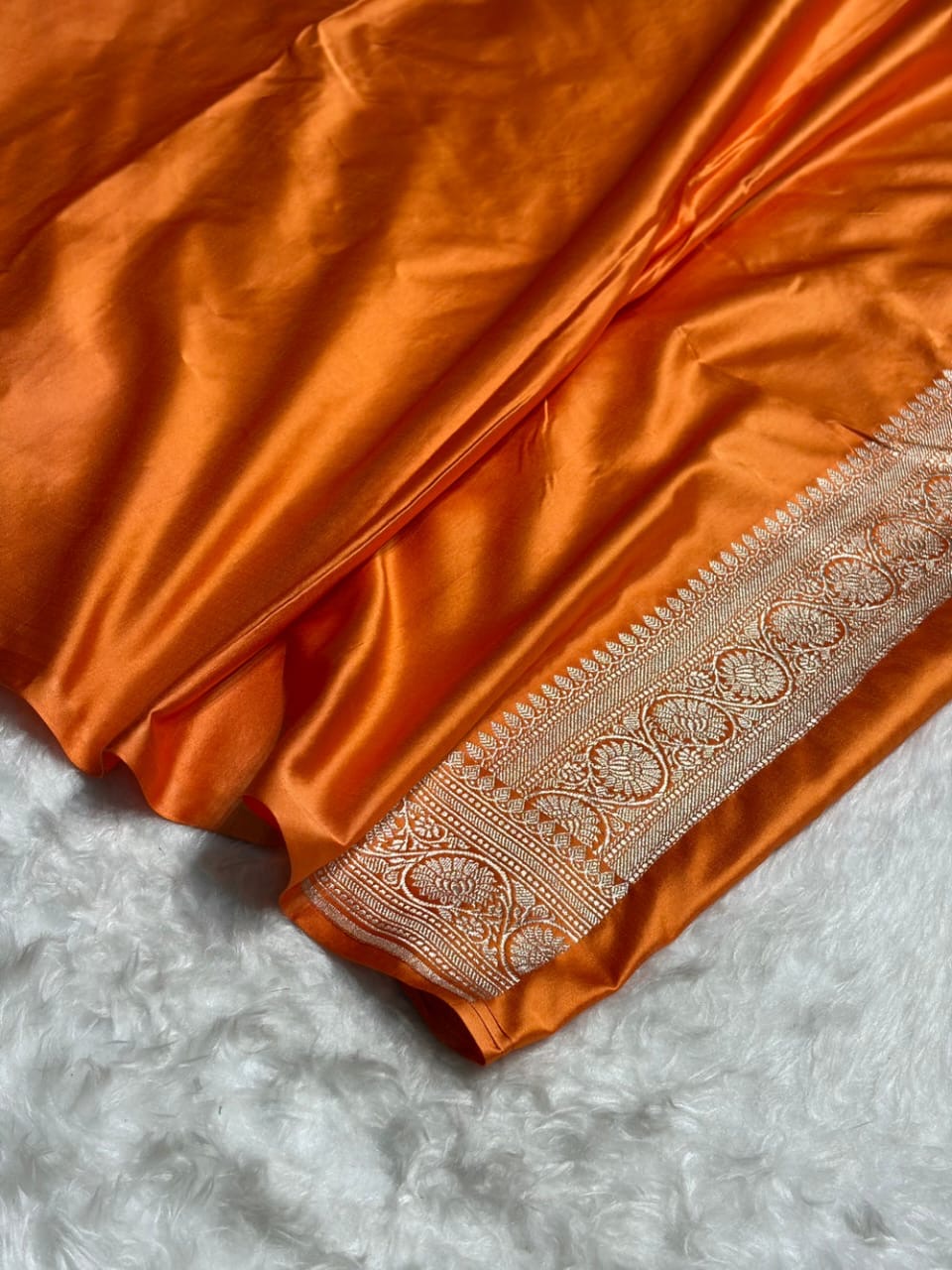 Burnt Orange Meenakri Mashru Katan Silk Banarasi Saree