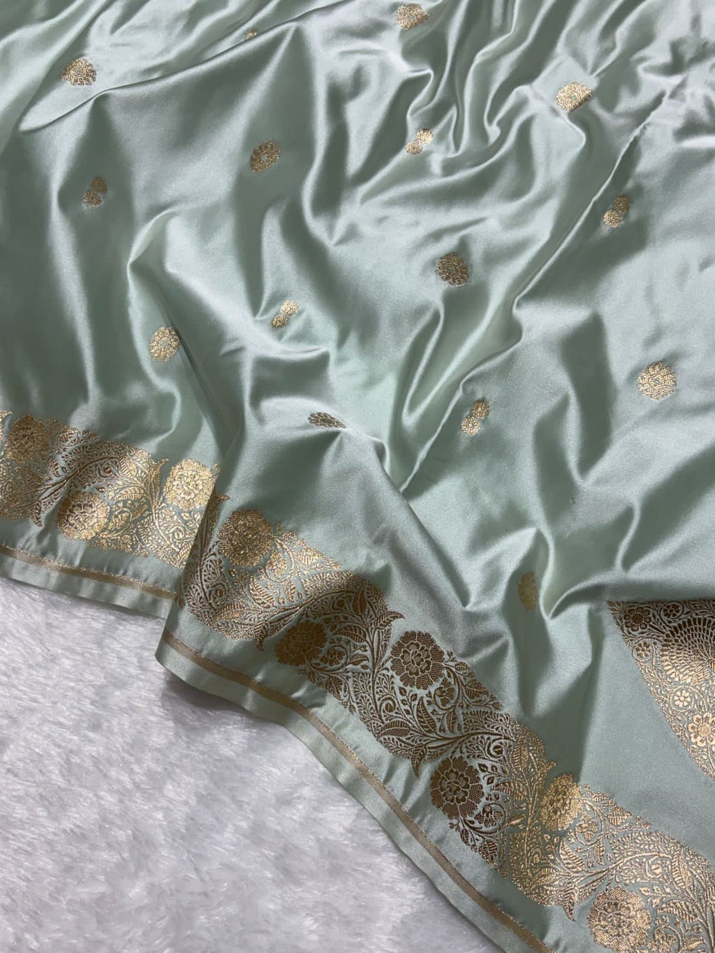 Ice Green Mashru Katan Silk Banarasi Saree