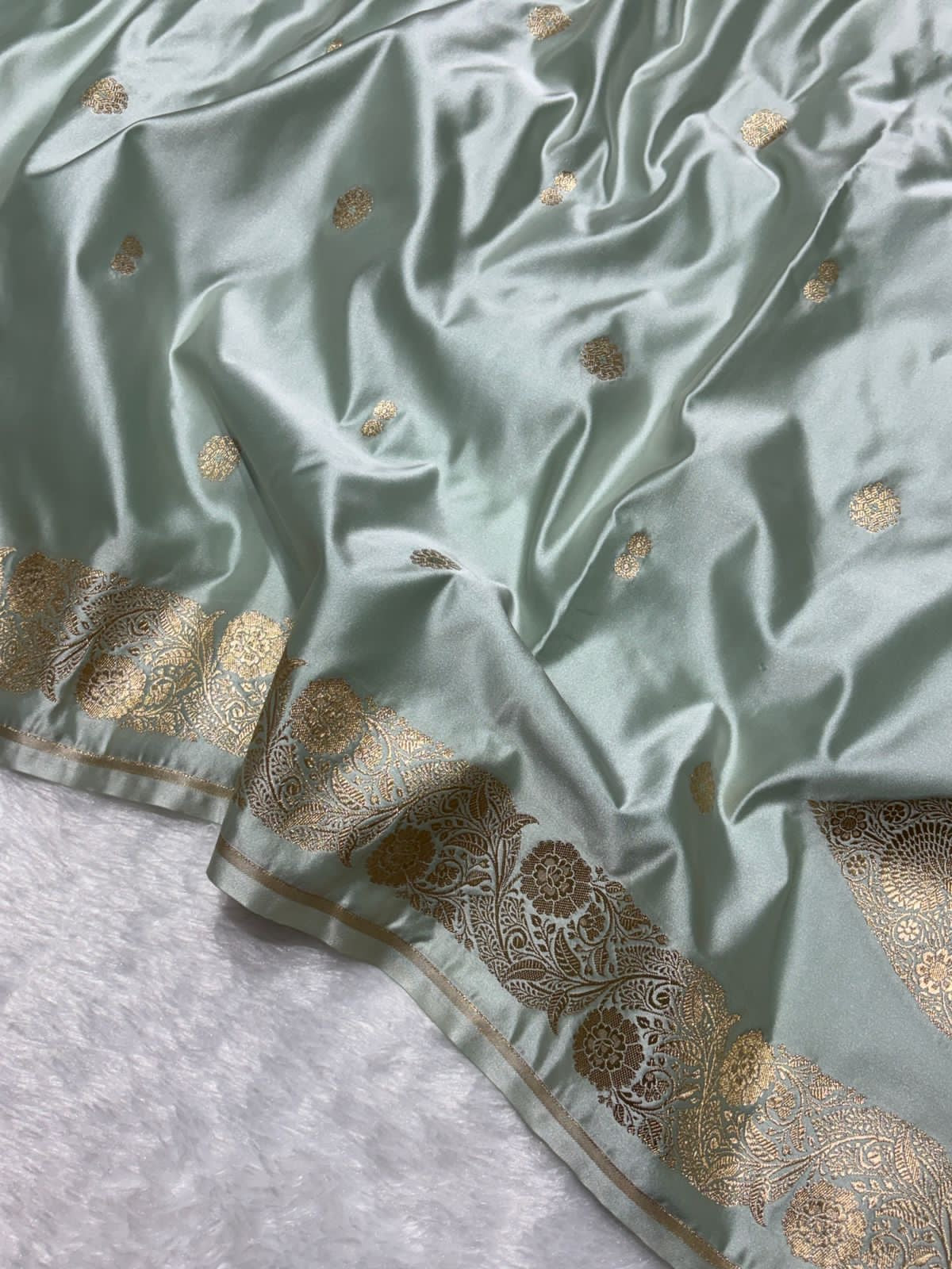 Ice Green Mashru Katan Silk Banarasi Saree