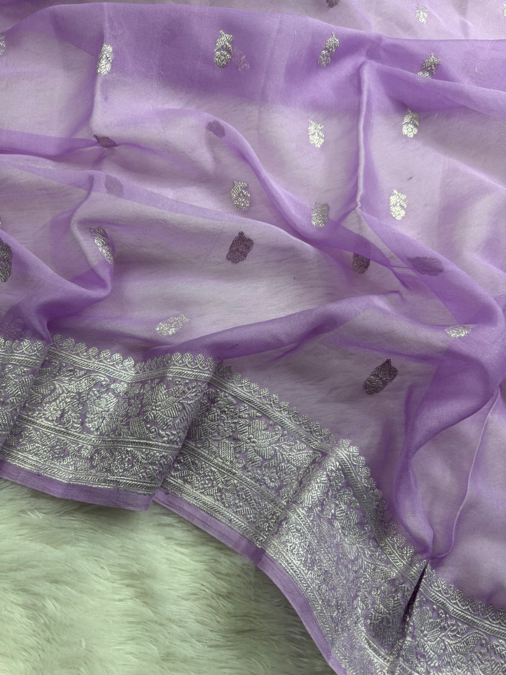 Light lavender Pure Khaddi Chiffon Silk Banarasi Saree