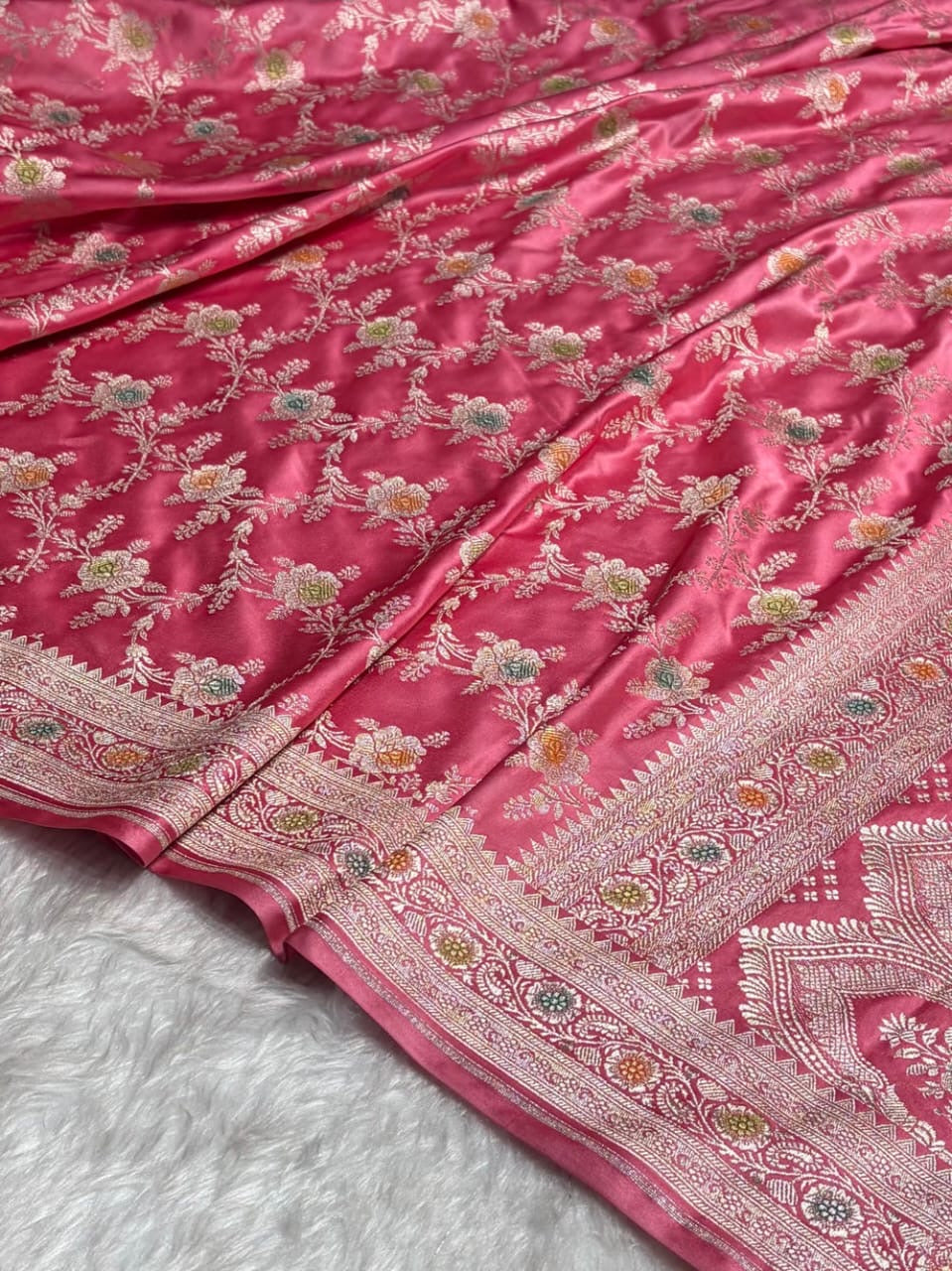 Pink Meenakari Mashru Katan Silk Banarasi Saree