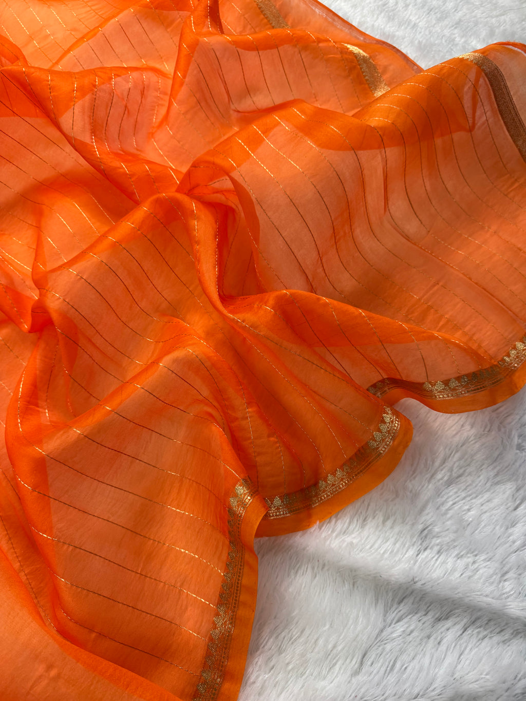 Rust Orange Pure Kora Organza Silk Banarasi Saree