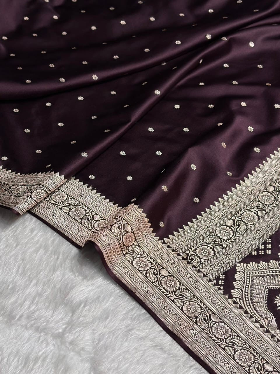 Deep Wine Mashru Katan Silk Banarasi Saree