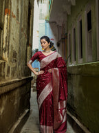 Garnet Wine Swarovski Intricate Stone Work Banarasi Mashru Silk Saree