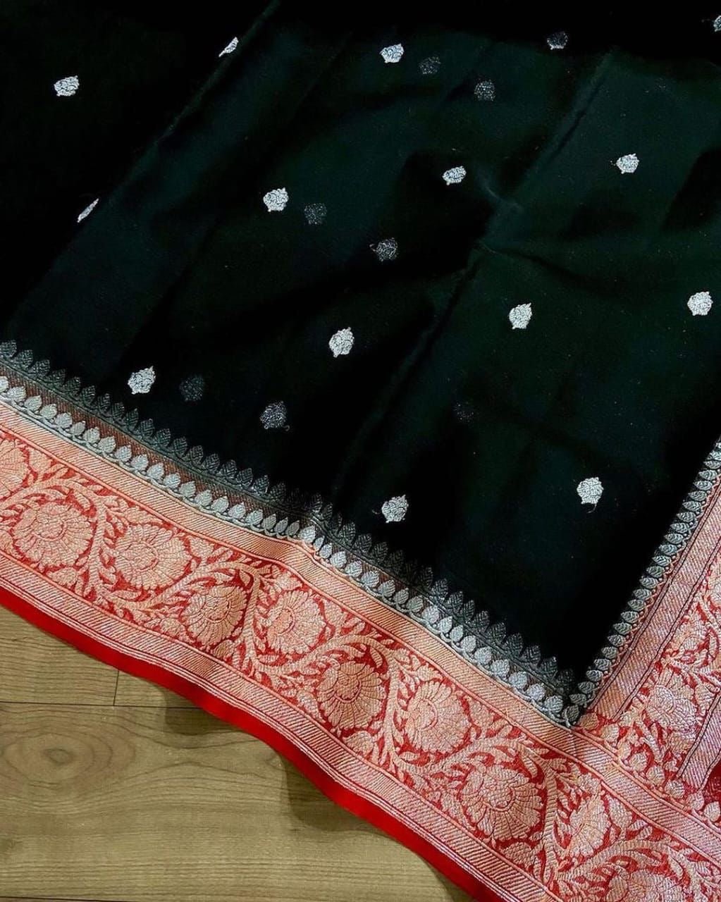 Red & Black Pure khaddi Chiffon Silk Banarasi Saree