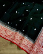 Red & Black Pure khaddi Chiffon Silk Banarasi Saree