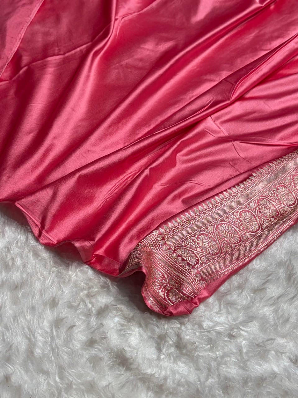 Baby Pink Meenakri Mashru Katan Silk Banarasi Saree