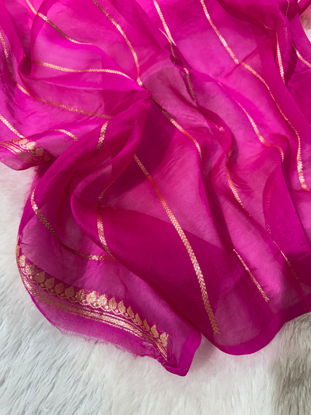 Baby Pink & Rani Pink Pure Kora Organza Silk Banarasi Saree