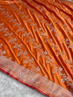 Burnt Orange Meenakri Mashru Katan Silk Banarasi Saree