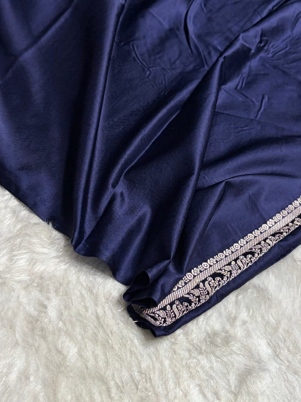 Navy Blue Meenakari Mashru Katan Silk Banarasi Saree