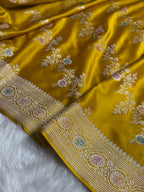 Mustard Yellow Meenakari Mashru Katan Silk Banarasi Saree
