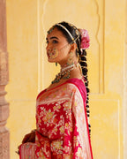 Rani Pink With Handbrush Pure Khaddi Georgette Silk Banarasi Saree