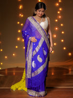 Royal Blue Pure Khaddi Chiffon Silk Banarasi Saree