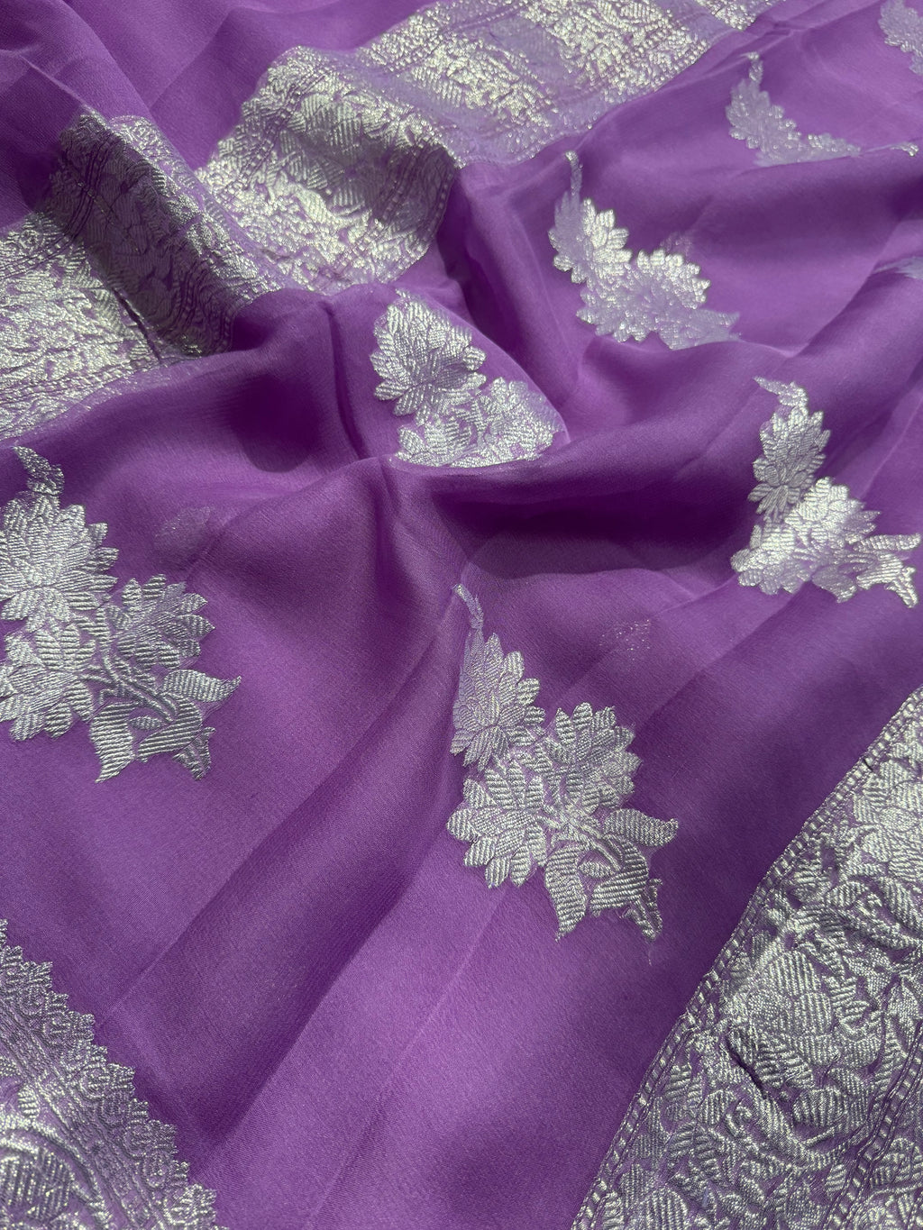 Lavender Pure Khaddi Chiffon Silk Banarasi Saree