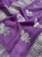 Lavender Pure Khaddi Chiffon Silk Banarasi Saree