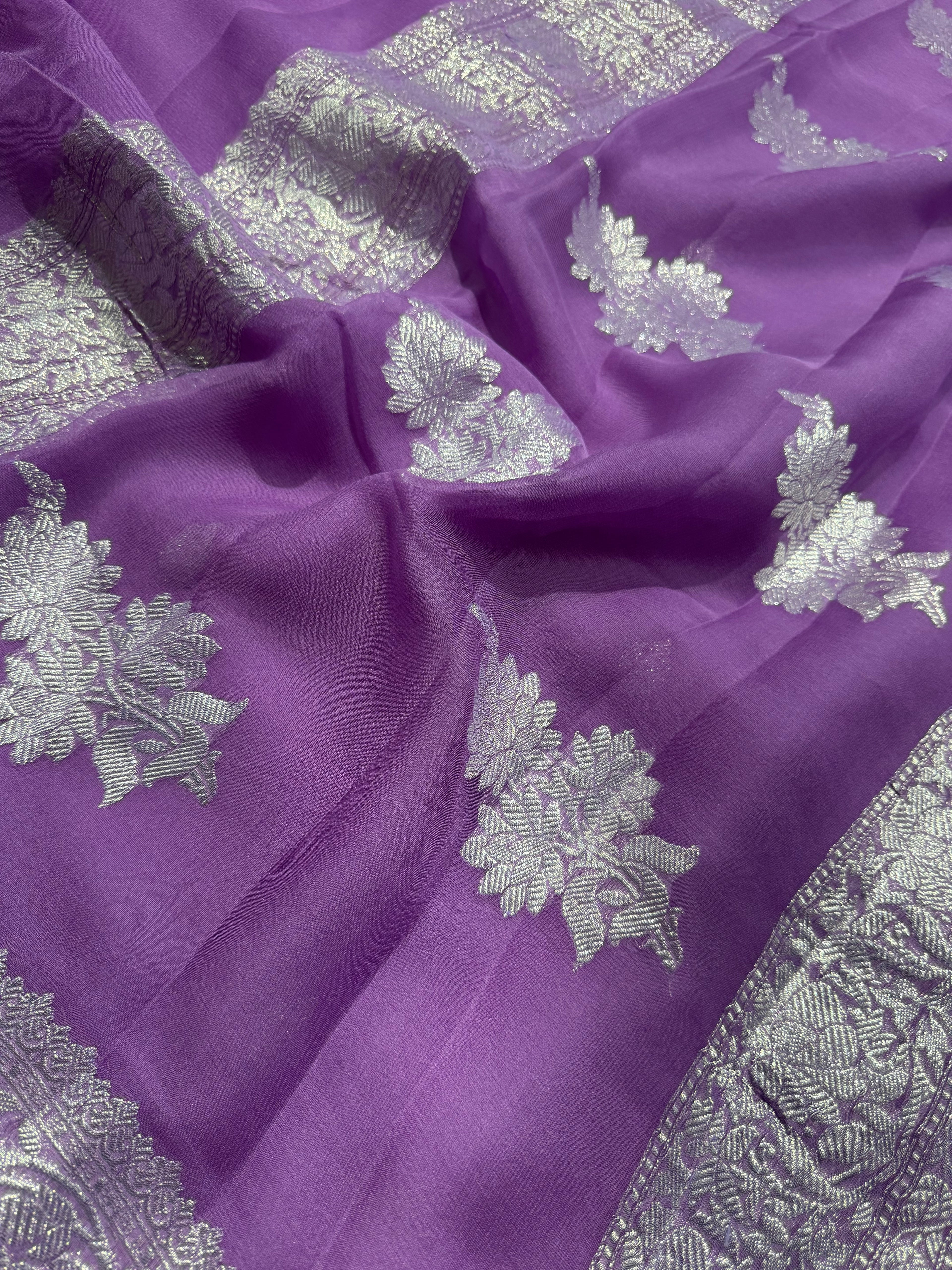 Lavender Pure Khaddi Chiffon Silk Banarasi Saree