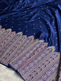 Navy Blue Meenakri Mashru Katan Silk Banarasi Saree