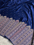 Navy Blue Meenakri Mashru Katan Silk Banarasi Saree