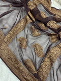 Chocolate Brown Pure khaddi Chiffon Silk Banarasi Saree