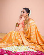 Mustard Orange With Handbrush Pure Khaddi Georgette Silk Banarasi Saree